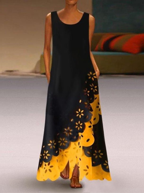 Laser Cut Floral Eyelet Scalloped Hem Asymmetric Layered Sleeveless Maxi Dress 3