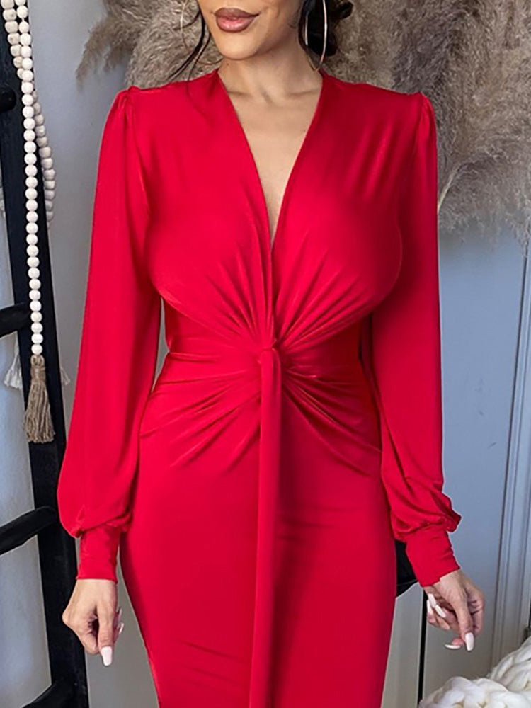 Dresses Neck Long Sleeve Slim Fit Slit Dress 2