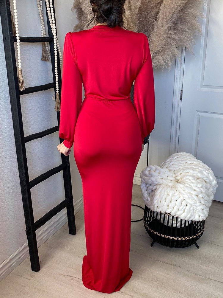 Dresses Neck Long Sleeve Slim Fit Slit Dress 3