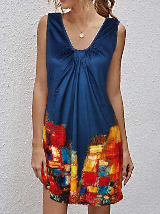 V-Neck Twisted Knot Front Distressed Flag Print Shift Mini Dress 4