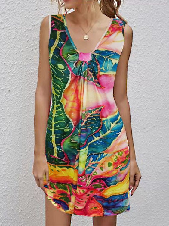 V-Neck Twisted Knot Front Distressed Flag Print Shift Mini Dress 2