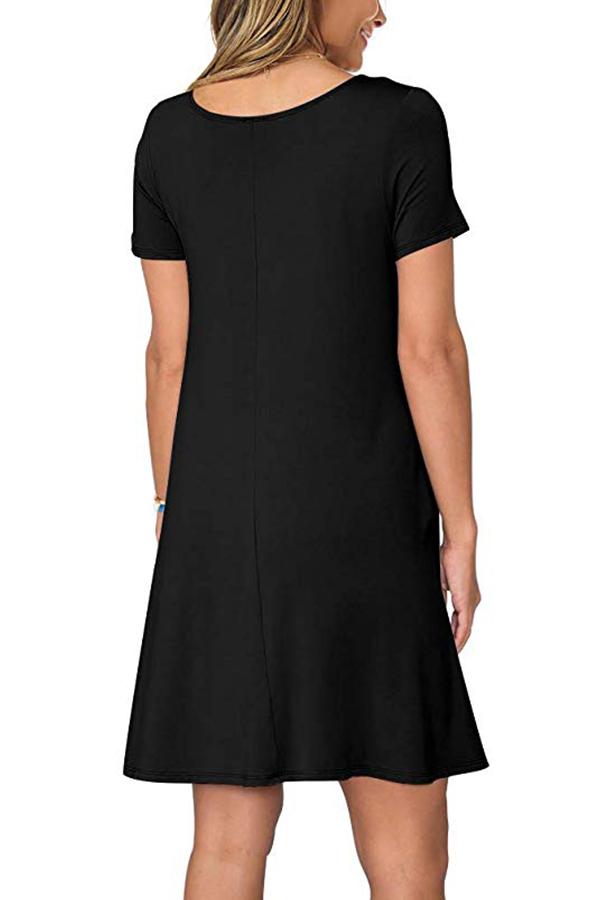Solid Color Casual T Shirt Dresses With Pockets