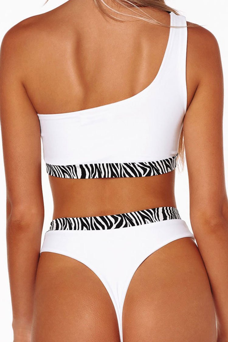 Zebra Print One Shoulder Bikini Swimsuit - Two Piece Set
