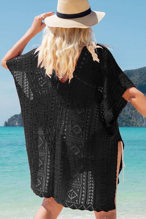 Black Knitting Hollow Swimwear Cover Up