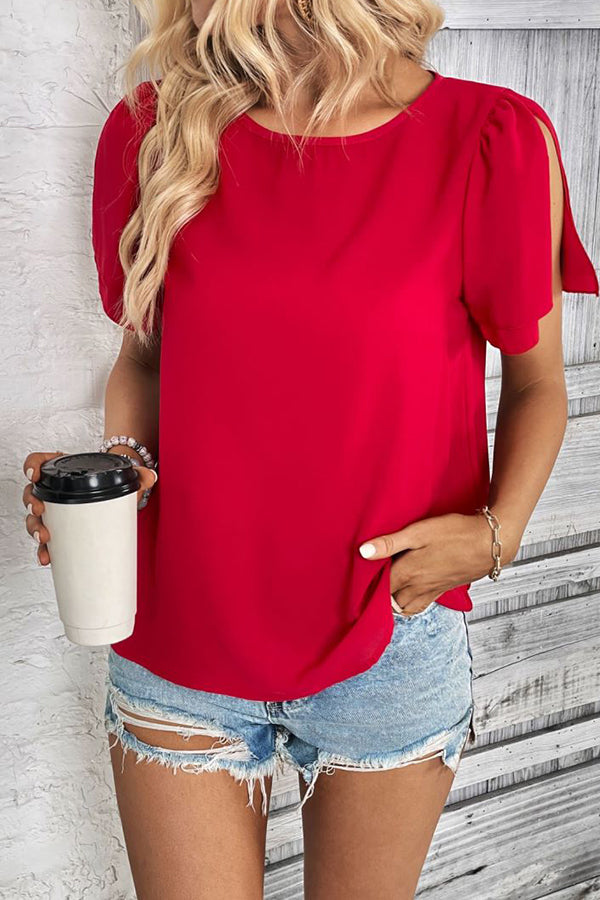 Round Neck Off Shoulder Solid Casual Tops