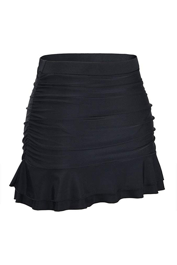 High Waist Ruched Design Swim Skirt