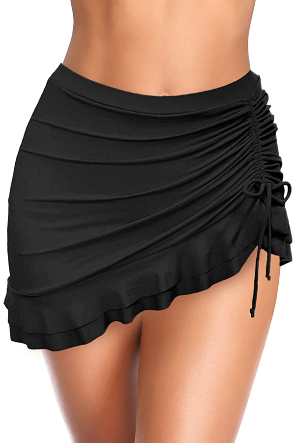 Drawstring Side Ruffle Hem Swim Skirt